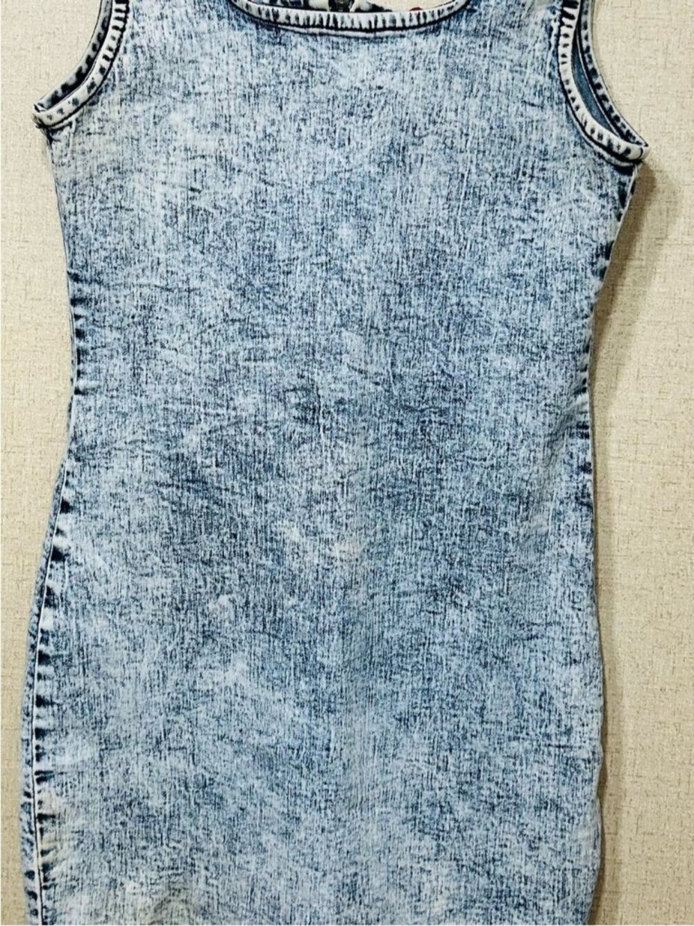 Sleeveless Acid Wash Mini Dress - Light Blue